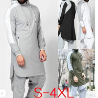Caftan à capuche pour homme musulman, patchwork, vêtements islamiques, manches longues, style Dubaï, Arabie Saoudite, chemise grande taille 3XL 4XL