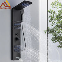Panneau de douche LED noir, système de tour, cascade de pluie, colonne de douche, Massage hydroélectricité, corps Spa, bain-douche, mélangeur de robinet