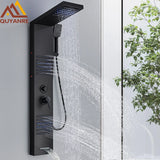 Panneau de douche LED noir, système de tour, cascade de pluie, colonne de douche, Massage hydroélectricité, corps Spa, bain-douche, mélangeur de robinet