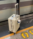Valise à bagages roulante de grande capacité à ouverture frontale, cadre en aluminium, valise d'embarquement avec chargeur USB et porte-gobelets