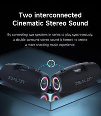 Haut-parleurs sans fil Zealot S78 100W, technologie DSP, lumière de rêve, haut-parleur de subwoofer portable extérieur, double appairage, 24000mAh.
