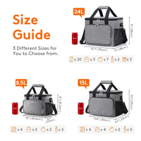 Sac à lunch en tissu Oxford gris, grande capacité, avec bandoulière et anses, étanche et portable.