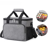 Sac à lunch en tissu Oxford gris, grande capacité, avec bandoulière et anses, étanche et portable.