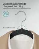 Cintres en Velours, Lot de 30/50, Antiglisse, avec Encoches, Barre pour Pantalons, Crochet Pivotant à 360°, Gain de Place, Épaisseur 0,6 cm, Longueur de 43 cm, Beige Sable/Noir Classique/Gris/Blanc/Rose Clair