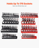 VEVOR Kit Organisateurs de Douilles Tige Haute, 8 Supports de Douilles Métriques SAE 1/4'', 3/8'', 1/2'', Étiquettes Transparentes, Capacité 176 Douilles Standard Profondes Non Incluses, Noir & Rouge