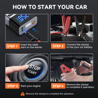 Démarreur de voiture portable BRPOM avec compresseur d'air, gonfleur de pneus, démarreur de batterie de voiture 8000 mAh, boîtier de démarrage, démarreur de batterie de voiture