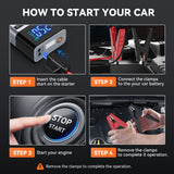 Démarreur de voiture portable BRPOM avec compresseur d'air, gonfleur de pneus, démarreur de batterie de voiture 8000 mAh, boîtier de démarrage, démarreur de batterie de voiture