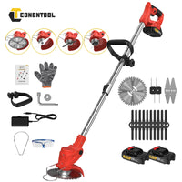 Conentool 21V tondeuse à lame métallique, tondeuse télescopique sans fil, tondeuse à batterie 2x2000mAh tondeuse à gazon électrique coupe gazon