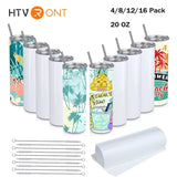 HTVlearT-Gobelets à sublimation en acier inoxydable, gobelet à sublimation droit maigre, gobelet vierge bricolage, bouteille standard, 4 pièces, 8 pièces, 12/16 pièces, 20 oz