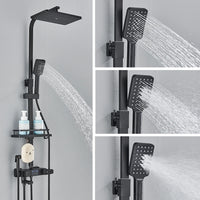 Robinet de douche thermostatique à affichage numérique noir, salle de bains, mitigeur de douche à pluie thermostatique à 4 voies, robinets, étagère et Bidet