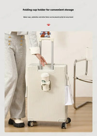 Valise à bagages roulante de grande capacité à ouverture frontale, cadre en aluminium, valise d'embarquement avec chargeur USB et porte-gobelets