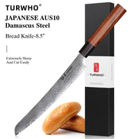 Couteau de chef japonais TURWHO forgé à la main, en acier damassé, couteau de cuisine Santoku, couteau à sashimi, couteau à pain, outil de cuisine utilitaire à lame artisanale