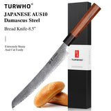 Couteau de chef japonais TURWHO forgé à la main, en acier damassé, couteau de cuisine Santoku, couteau à sashimi, couteau à pain, outil de cuisine utilitaire à lame artisanale
