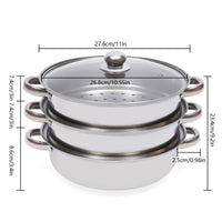 Cuiseur à vapeur en acier inoxydable à 3 niveaux 28CM + couvercle en verre, ustensiles de cuisine, ensemble de marmites à vapeur, cuiseur à vapeur en argent, cuiseur à vapeur pour légumes