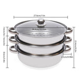 Cuiseur à vapeur en acier inoxydable à 3 niveaux 28CM + couvercle en verre, ustensiles de cuisine, ensemble de marmites à vapeur, cuiseur à vapeur en argent, cuiseur à vapeur pour légumes