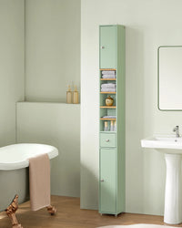 Armoire de salle de bain haute SoBuy BZR34 à 5 compartiments, 1 tiroir et portes, blanche, dimensions approximatives : 20 x 180 x 20 cm.