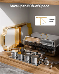SucceBuy Lot de 4 buffet à réchaud de 8 Qt, chafer en acier inoxydable avec 2 poêles pleine taille et 4 demi-taille, serveur chauffant pour restauration