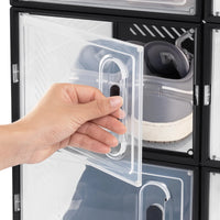 Organisateur de rangement à chaussures noir transparent, 8/12/18 pièces, armoire à chaussures pliable et empilable avec porte magnétique