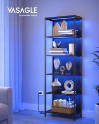 VASAGLE Bibliothèque LED à 6 Niveaux, Étagère à Lumière Réglable, Meuble de Rangement avec Cadre en Acier, 30,3 x 60 x 178,6 cm, pour Salon, Chambre, Bureau