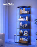 VASAGLE Bibliothèque LED à 6 Niveaux, Étagère à Lumière Réglable, Meuble de Rangement avec Cadre en Acier, 30,3 x 60 x 178,6 cm, pour Salon, Chambre, Bureau