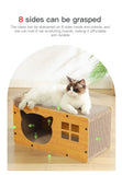 Griffoir pour chat, maison et bac à griffer, griffoir en bois détachable, poteau à griffer en papier ondulé