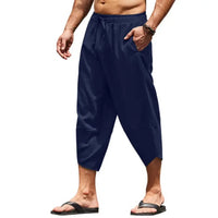 Pantalon large en coton et lin pour homme, sarouel décontracté, longueur mollet, pantalon baggy, vêtements de plage hawaïens, mode Harajuku, été