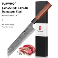 Couteau de chef japonais TURWHO forgé à la main, en acier damassé, couteau de cuisine Santoku, couteau à sashimi, couteau à pain, outil de cuisine utilitaire à lame artisanale