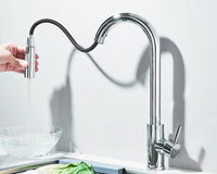 Robinet d'évier de cuisine extractible, deux fonctions, mitigeur d'eau chaude et froide à poignée unique, monté sur le pont