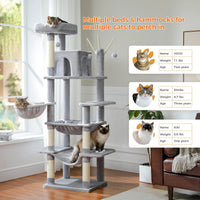 Grand arbre à chat pour grands chats d'intérieur, tour de chat haute pour gros chats avec hamac super grand, arbres grimpant pour chats avec tire à gratter