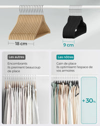 Cintres en Velours, Lot de 30/50, Antiglisse, avec Encoches, Barre pour Pantalons, Crochet Pivotant à 360°, Gain de Place, Épaisseur 0,6 cm, Longueur de 43 cm, Beige Sable/Noir Classique/Gris/Blanc/Rose Clair