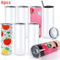 HTVRONT 8 pièces en acier inoxydable 20 OZ gobelets à Sublimation maigre droit gobelet à Sublimation blanc bricolage tasses tasses avec papiers de Sublimation