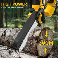 Tronçonneuse électrique sans balais jaune de 8 pouces (20 cm) et 1380 W, outil professionnel pour l'élagage et le jardinage, compatible avec les batteries Dewalt 20 V.