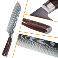 Coffret cadeau de 8/10 couteaux de cuisine MDHAND, couteau de chef à motif damassé laser, en acier inoxydable à haute teneur en carbone, couteau à fruits tranchant