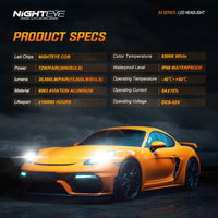 NIGHTEYE-Ampoules LED Canbus pour voiture, lumières de sauna, lampe automatique, H7, H4, HB3, 9005, HB4, 9006, H11, H8, H9, 9012, 6500K, blanc, 72W, 30000LM