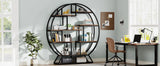 Bibliothèque, bibliothèque ronde Etagere, étagère à livres industrielle en bois de 63 pouces avec étagères décalées, salon