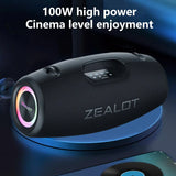 Haut-parleurs sans fil Zealot S78 100W, technologie DSP, lumière de rêve, haut-parleur de subwoofer portable extérieur, double appairage, 24000mAh.