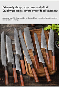 Couteau de chef japonais TURWHO forgé à la main, en acier damassé, couteau de cuisine Santoku, couteau à sashimi, couteau à pain, outil de cuisine utilitaire à lame artisanale