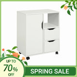 SoBuy FBT105-W table d'imprimante avec 2 tiroirs et 1 porte fichiers armoire rouleau conteneur chariot de bureau chariot latéral conteneur de bureau blanc