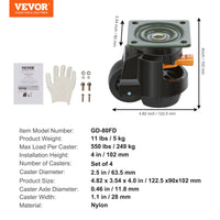 SucceBuy Lot de 4 roulettes pivotantes robustes avec poignée et pieds réglables en hauteur pour établi ou machine