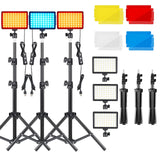 Kit d'éclairage LED pour studio photo et vidéo avec trépied et filtres RVB, idéal pour les prises de vue en direct et le streaming sur YouTube.