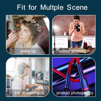 Kit d'éclairage LED pour studio photo et vidéo avec trépied et filtres RVB, idéal pour les prises de vue en direct et le streaming sur YouTube.