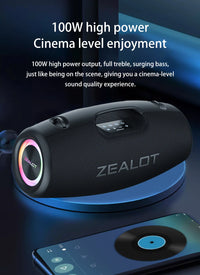 Haut-parleurs sans fil Zealot S78 100W, technologie DSP, lumière de rêve, haut-parleur de subwoofer portable extérieur, double appairage, 24000mAh.