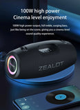 Haut-parleurs sans fil Zealot S78 100W, technologie DSP, lumière de rêve, haut-parleur de subwoofer portable extérieur, double appairage, 24000mAh.