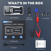 Démarreur de voiture avec compresseur d'air 26800mA/21800mAh, batterie externe, gonfleur de pneus numérique 12V