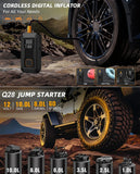 Démarreur de voiture 5 en 1 avec compresseur d'air, booster de batterie auto 1500 A, pompe à air 150 PSI, batterie externe portable et gonfleur de pneus