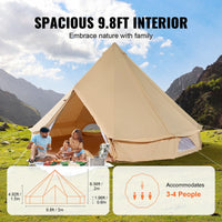 SucceBuy – tente cloche en toile, 4 saisons, 9,8 pieds, yourte, pour le Camping, avec poêle, Jack, respirante, peut contenir jusqu'à 4 personnes