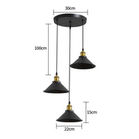 Suspension industrielle vintage à 3 lumières, design Edison en métal, lustre suspendu en métal noir, douille E27 pour plafonnier de cuisine