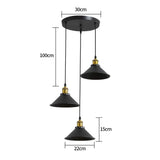 Suspension industrielle vintage à 3 lumières, design Edison en métal, lustre suspendu en métal noir, douille E27 pour plafonnier de cuisine