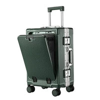 Valise à bagages roulante de grande capacité à ouverture frontale, cadre en aluminium, valise d'embarquement avec chargeur USB et porte-gobelets