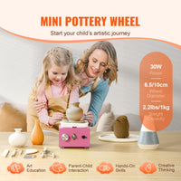 SucceBuy Mini roue de poterie 0-320 tr/min vitesse réglable bassin détachable 2,56 pouces/3,94 pouces 2 platines Art artisanat travail maison bricolage rose